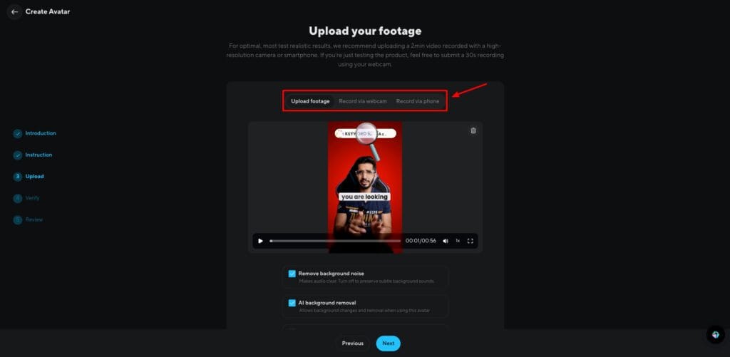 HeyGen - video footage upload