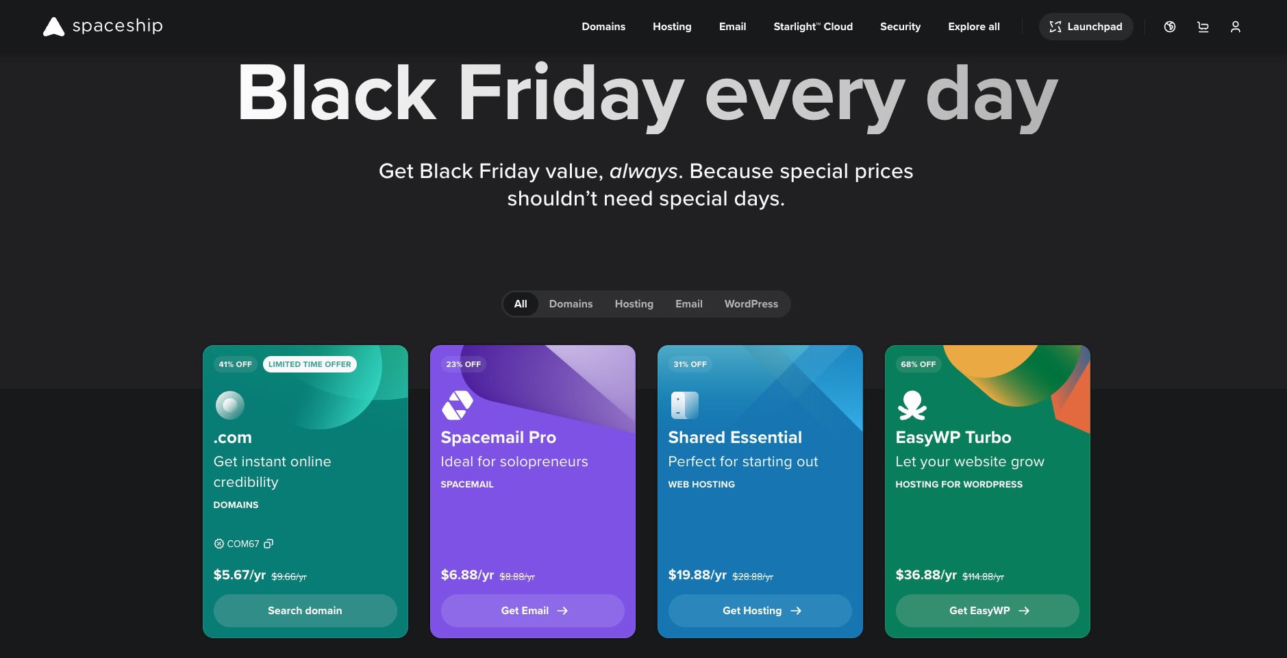 Spaceship Black Friday Deal Page