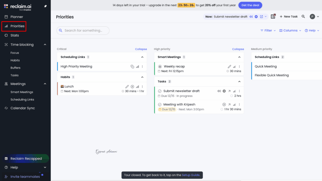 Reclaim task priorities