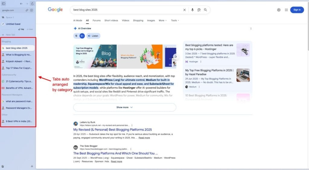 Arc - tab organization
