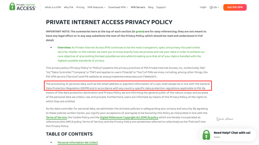 Private Internet Access Review 2026: Speeds, Privacy & Real Test Results 15 PIA privacy policy statement